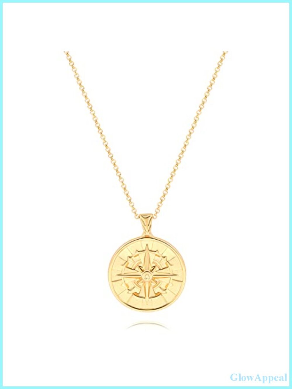 18K Gold Plated Compass Coin Pendant Necklace with Sunflower Adjustable Chain